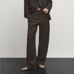 Massimo Dutti 100% Linen Barrel Trousers in Chocolate Brown Size 40